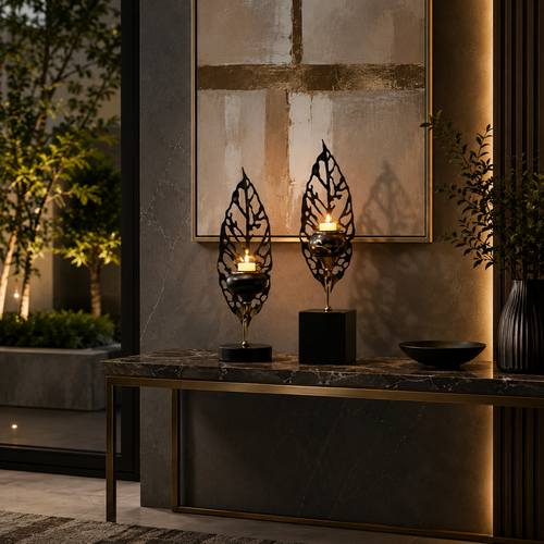 Botanical Silhouette Candle Holders — Pair