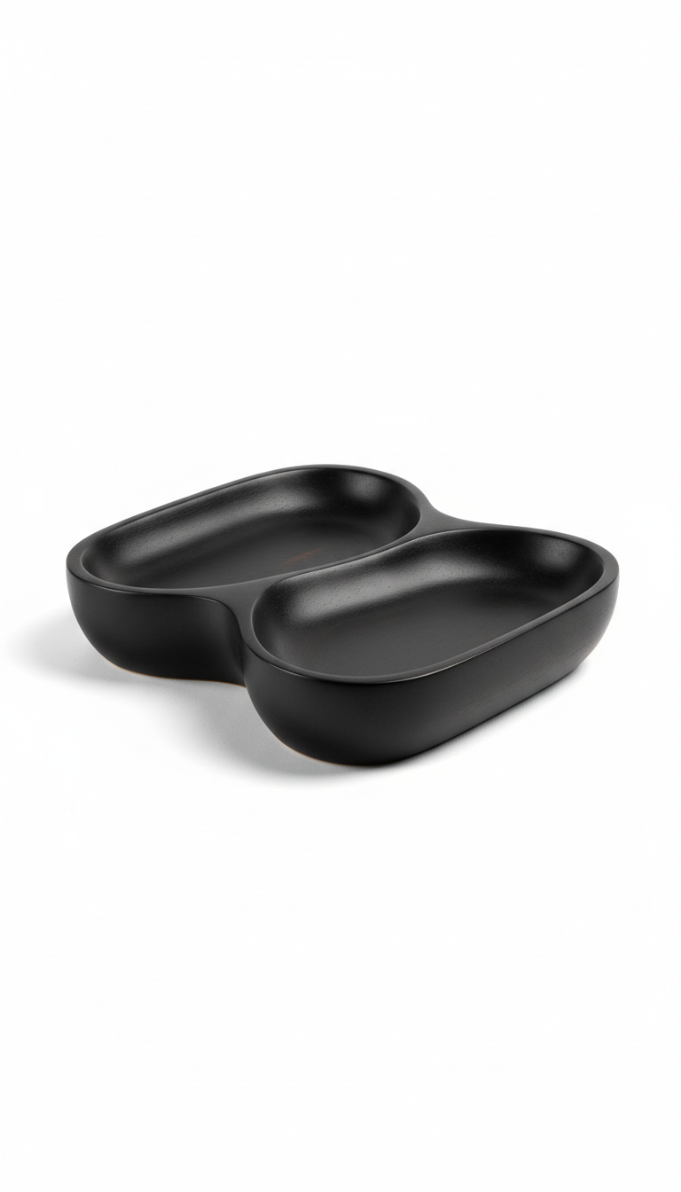 Sculptural wood tray in jet black