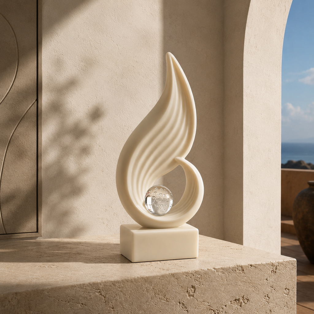 Serene Flow Sculpture with Crystal Sphere
