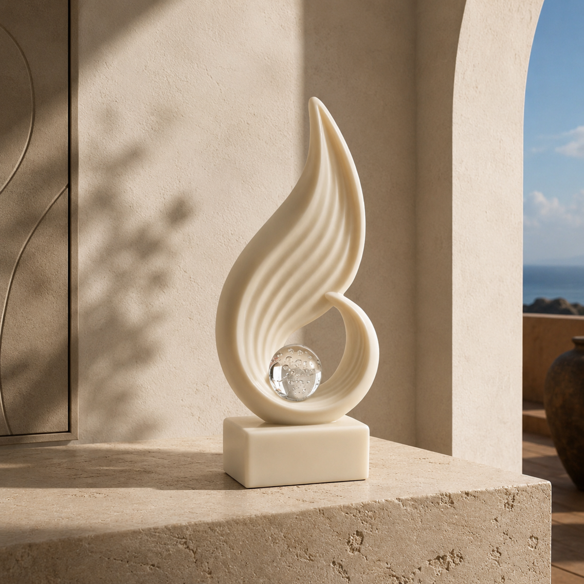Serene Flow Sculpture with Crystal Sphere