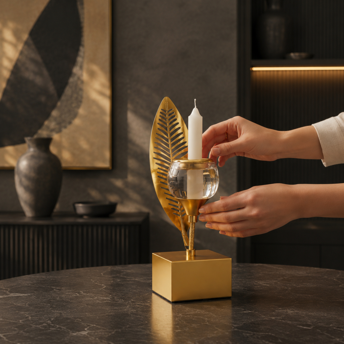 Crest Crystal & Gold Candle Holder
