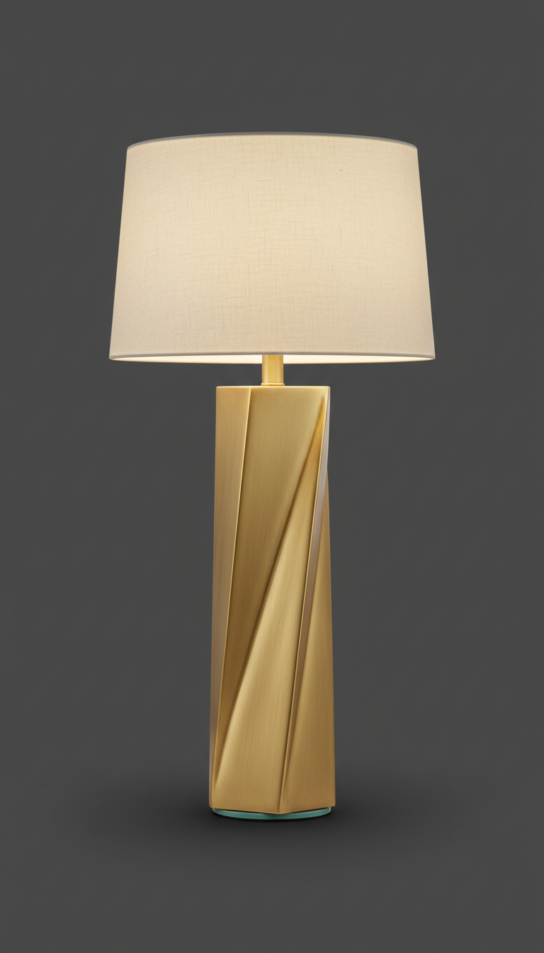 Faceted table lamp in satin brass
