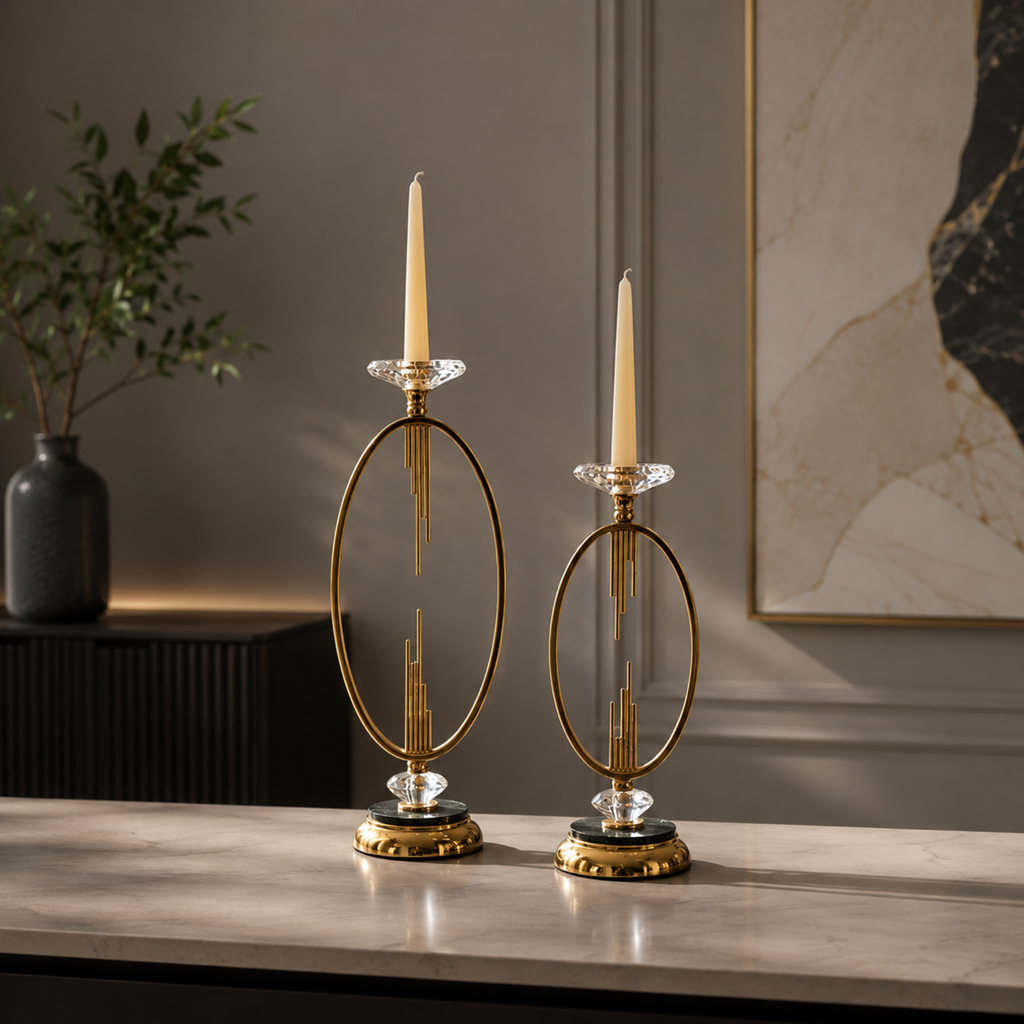 Aurelia Brass-Finish Candle Stands – Pair