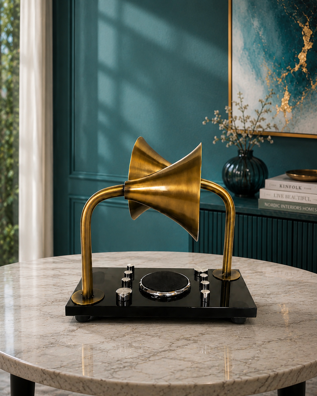 Modern Crystal Gramophone Sculpture