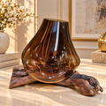 Smoked Amber Driftwood Glass Vase – Organic Sculptural Centerpiece