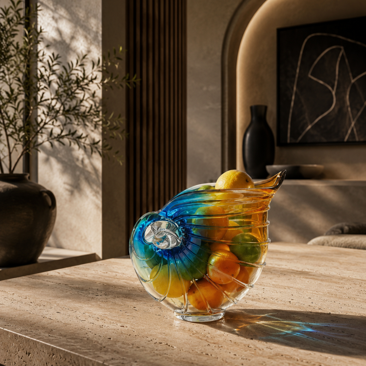 Azure Amber Nautilus Art Glass
