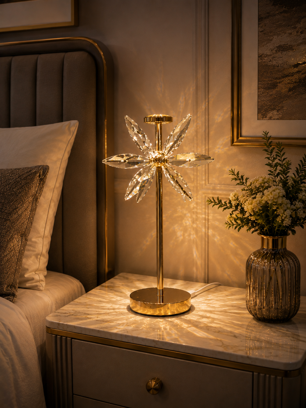 Crystal Bloom LED Table Lamp Pair – Elegant Ambient Accent Light