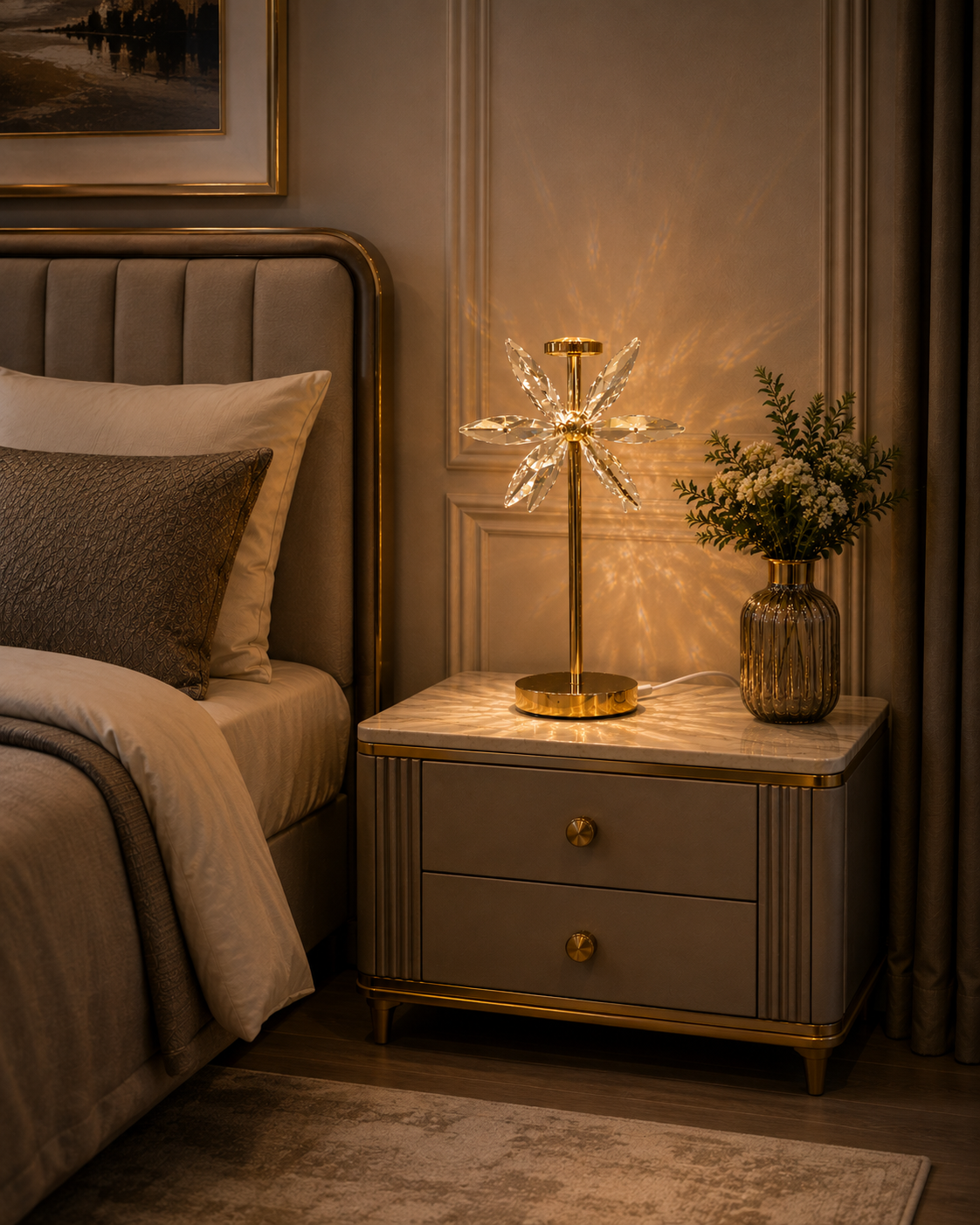 Crystal Bloom LED Table Lamp Pair – Elegant Ambient Accent Light