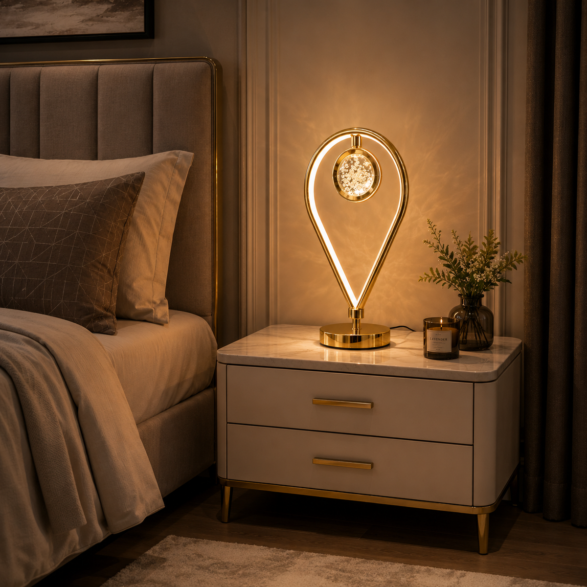 Crystal Halo LED Table Lamp with Floating Crystal Accent