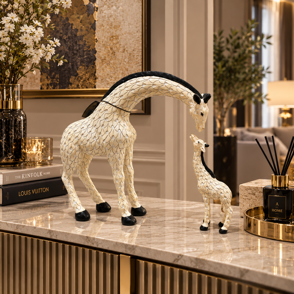 Mother & Calf Giraffe Sculpture Set – Luxury Decorative Accent