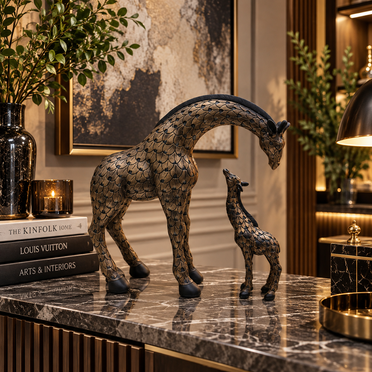 Mother & Calf Giraffe Sculpture Set – Luxury Decorative Accent
