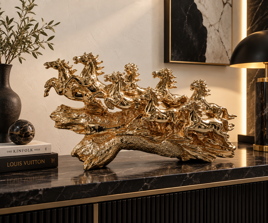 Luxury Golden Galloping Horse Sculpture – 24" Statement Decor