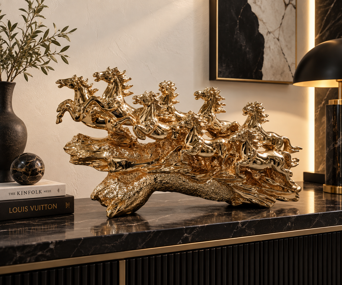 Luxury Golden Galloping Horse Sculpture – 24" Statement Decor
