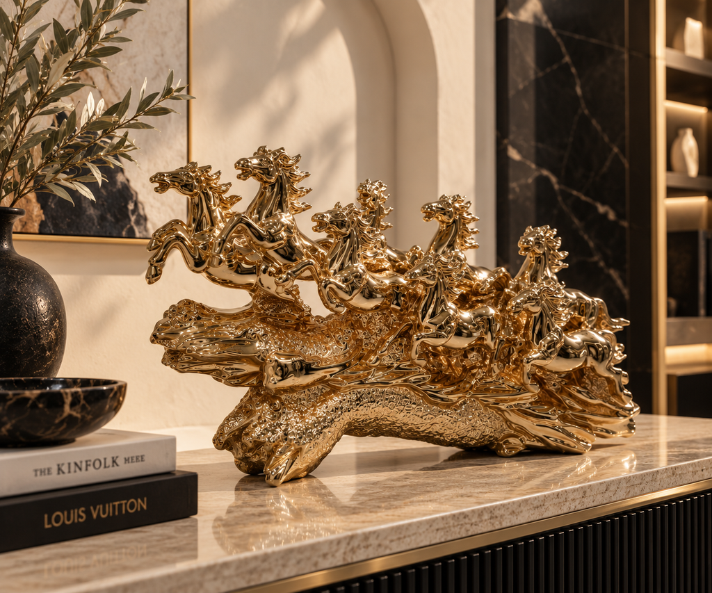Luxury Golden Galloping Horse Sculpture – 24" Statement Decor
