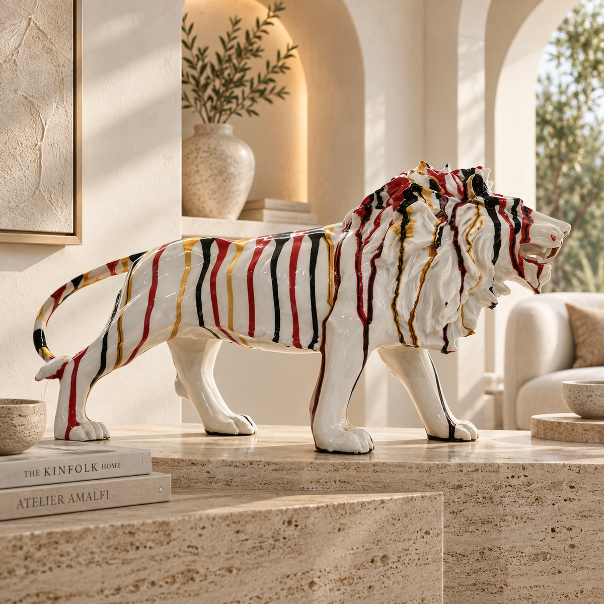 Majestic Striped Lion Sculpture – 20" Luxury Statement Decor