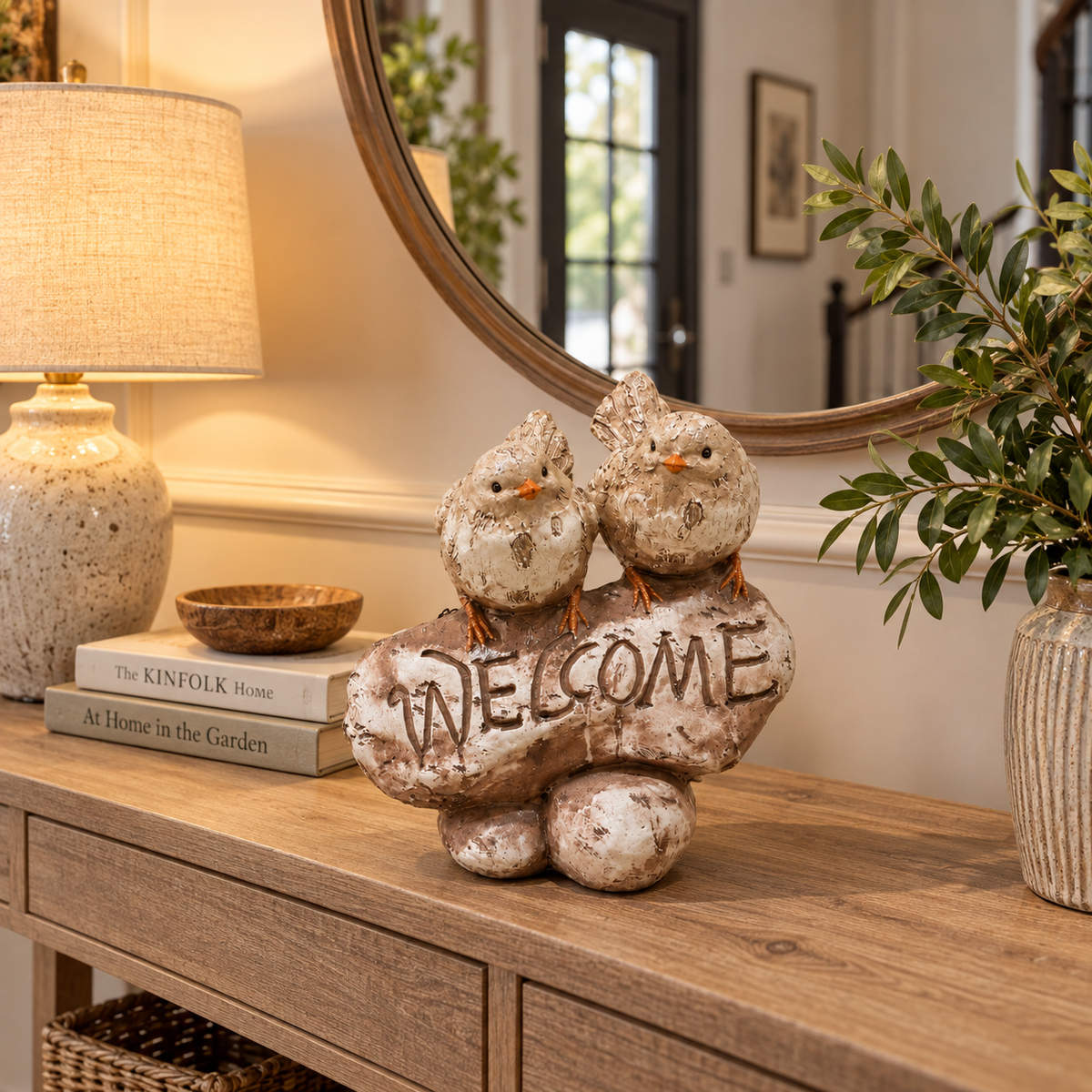 Rustic Welcome Birds Tabletop Décor – Decorative Entryway Accent