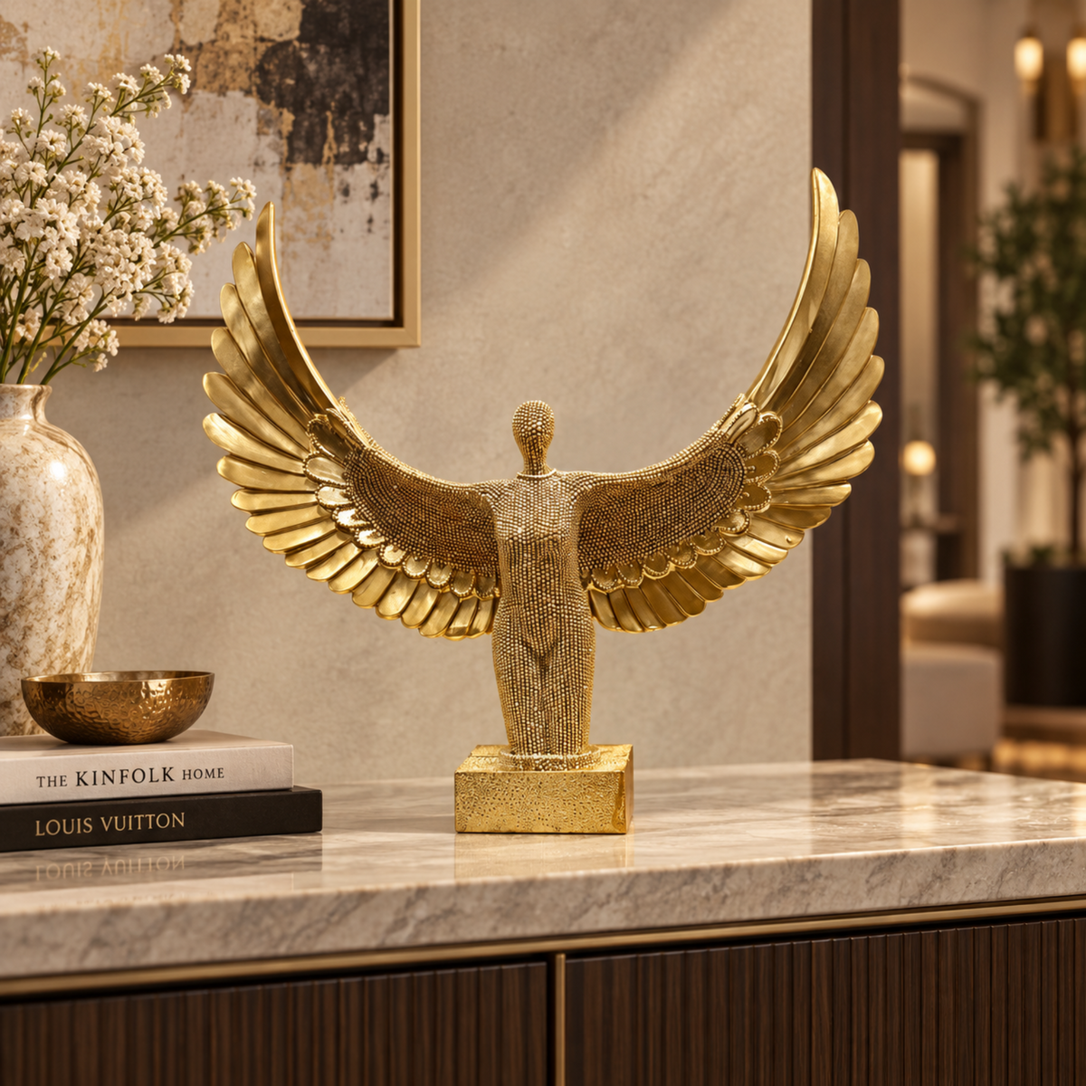 Winged Guardian Sculpture – Silver & Gold Statement Décor