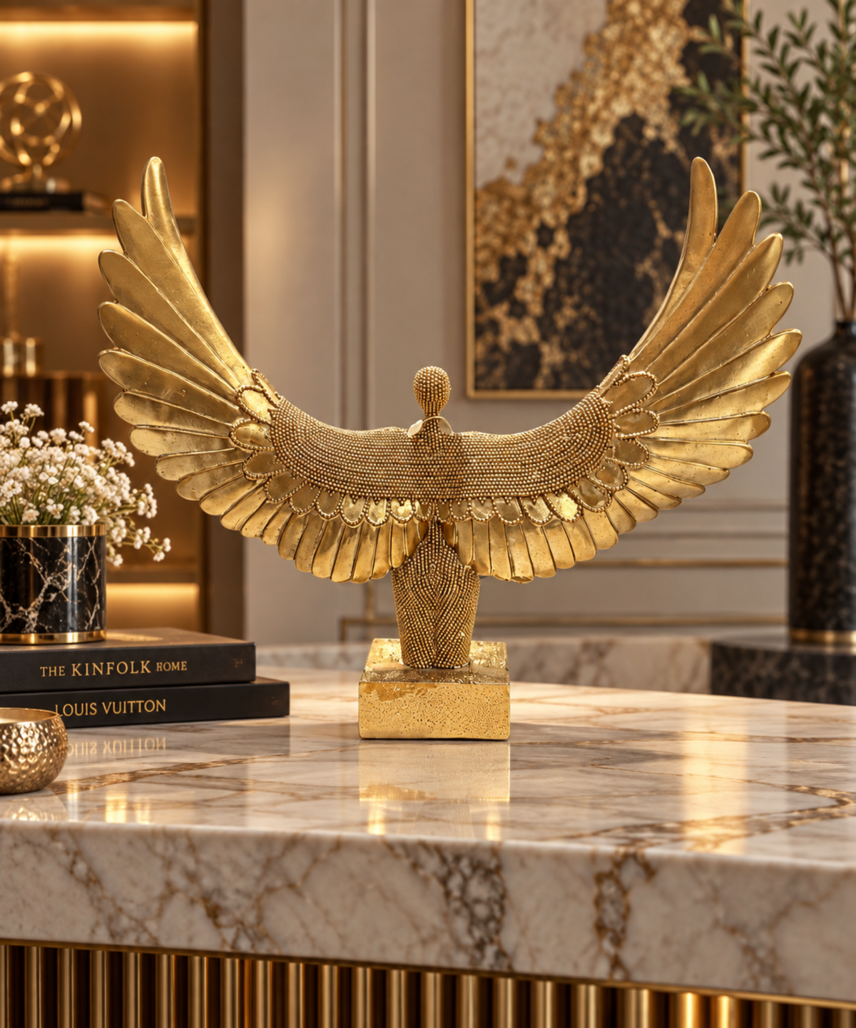 Winged Guardian Sculpture – Silver & Gold Statement Décor