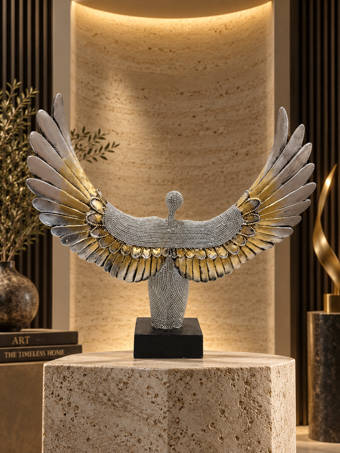 Winged Guardian Sculpture – Silver & Gold Statement Décor