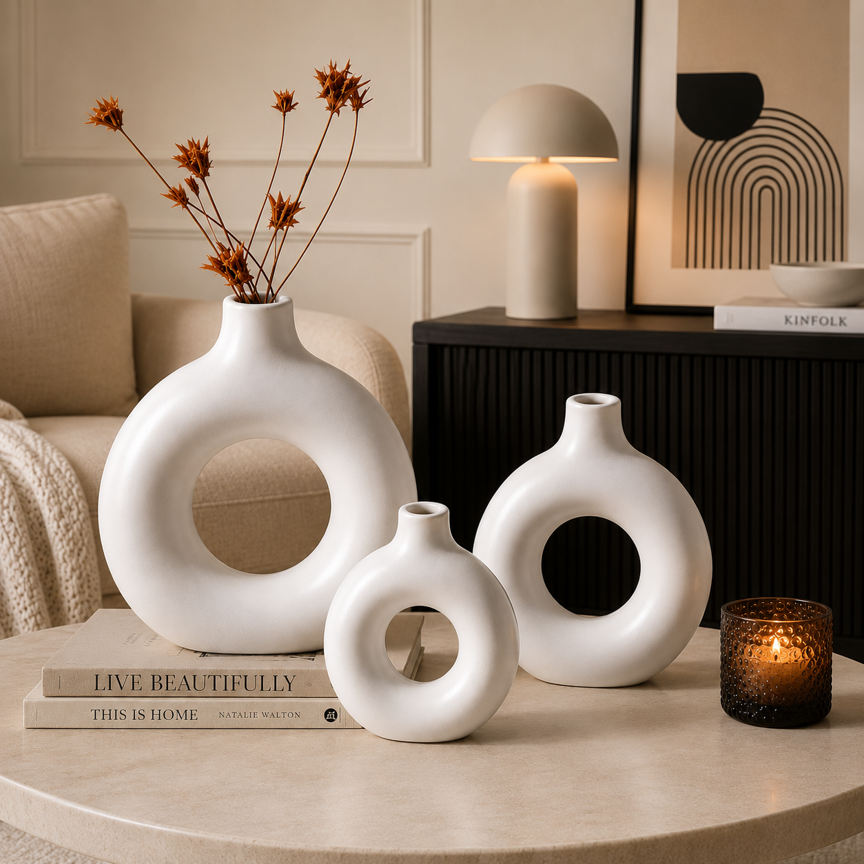 Sculptural Halo Vase Set – 3 Piece Modern Decorative Vases