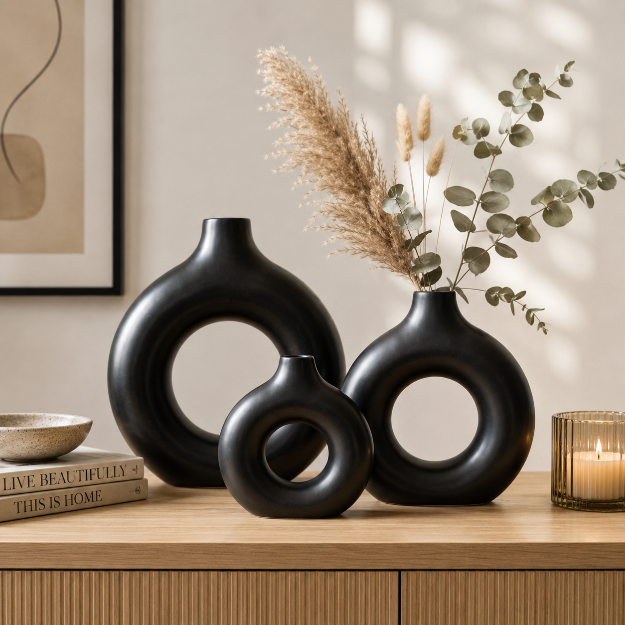 Sculptural Halo Vase Set – 3 Piece Modern Decorative Vases