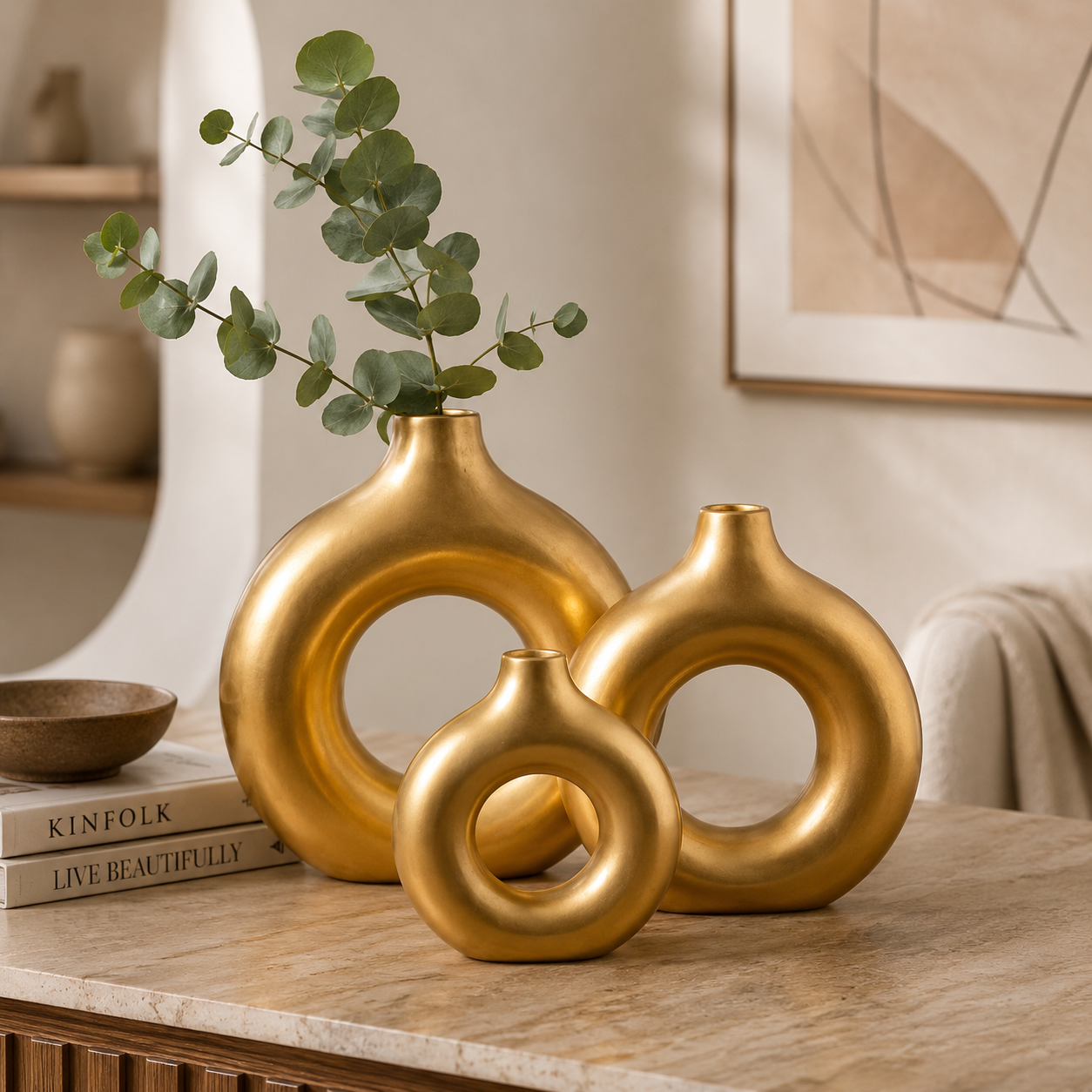 Sculptural Halo Vase Set – 3 Piece Modern Decorative Vases