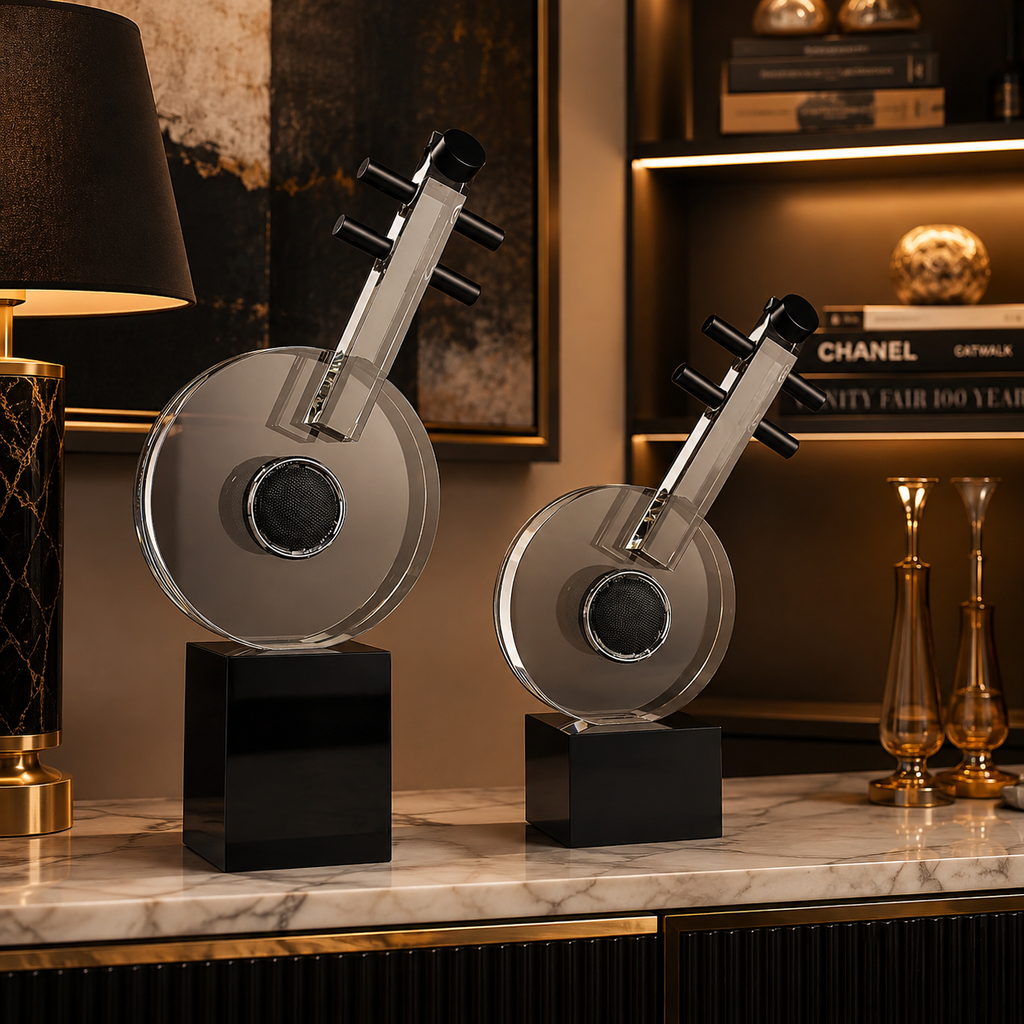 Modern Crystal Guitar Decorative Sculpture - Pair