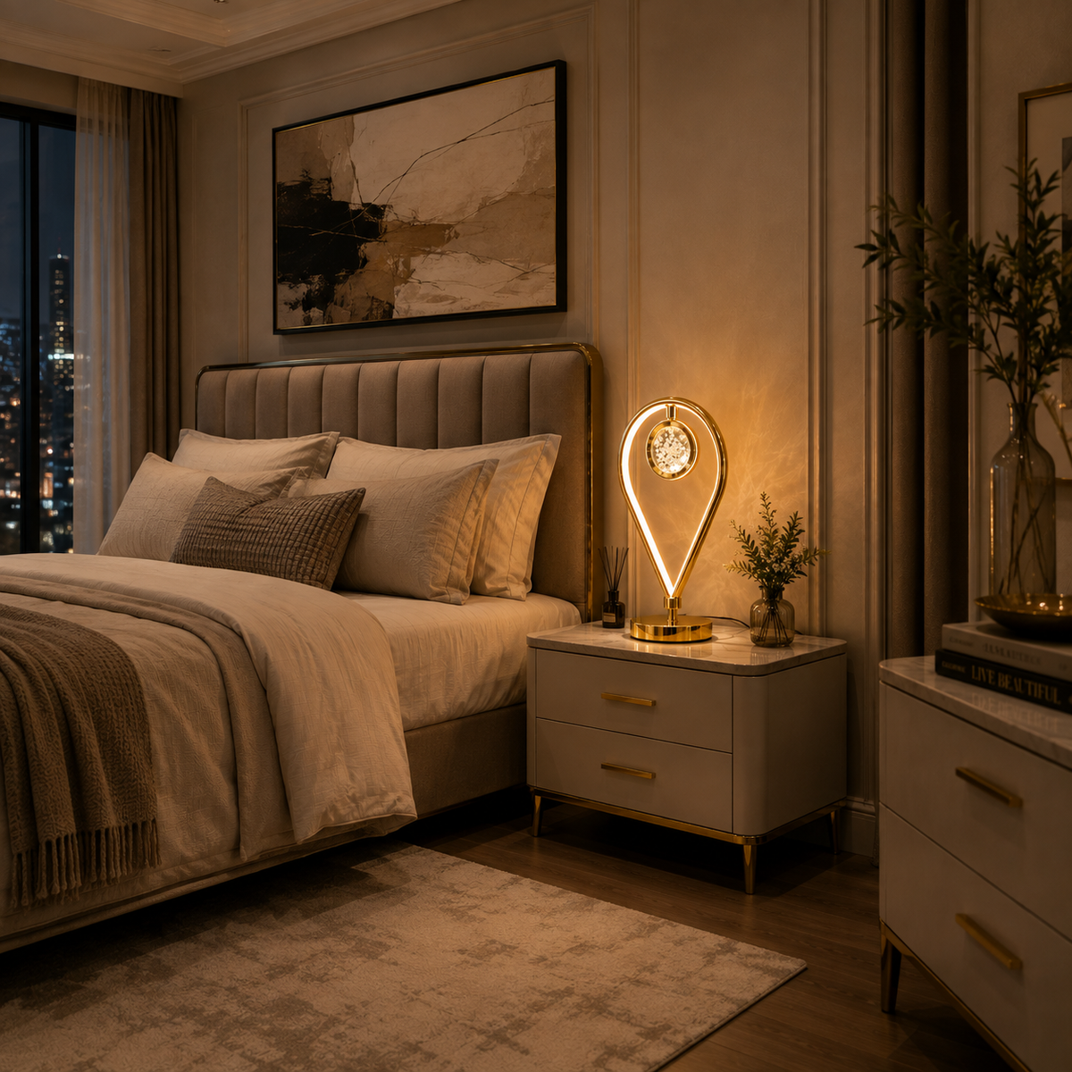 Crystal Halo LED Table Lamp with Floating Crystal Accent