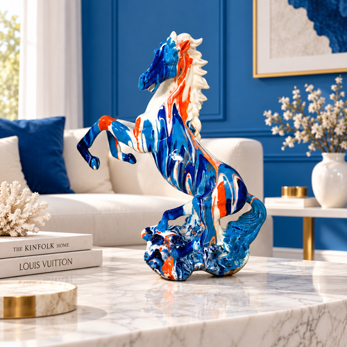 Artistic Galloping Horse Decorative Sculpture – Multicolor Gloss Finish