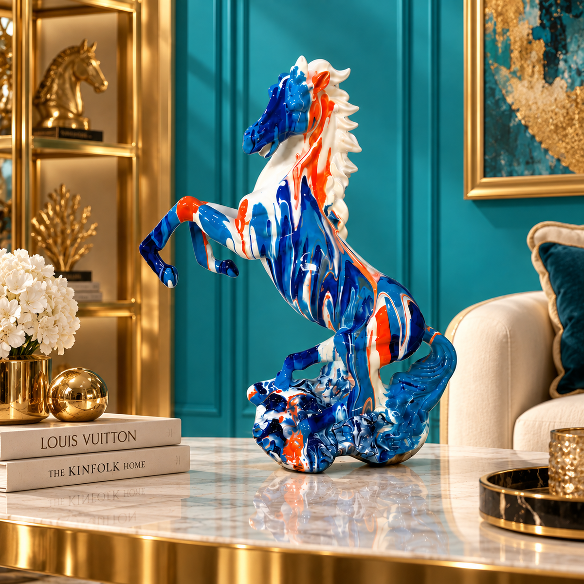 Artistic Galloping Horse Decorative Sculpture – Multicolor Gloss Finish