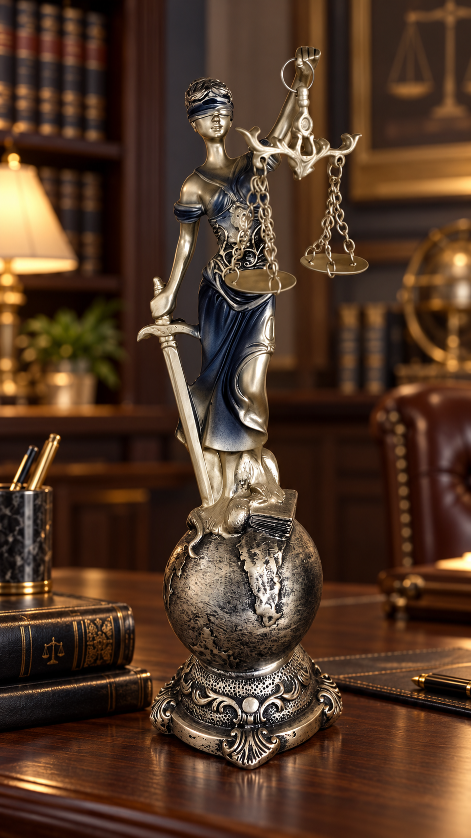 Lady Justice Sculpture – Antique Gold &amp; Black Legal Décor