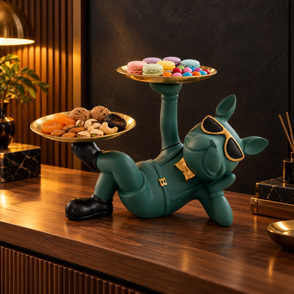 Luxury Bulldog Double-Tier Serving Tray Sculpture –