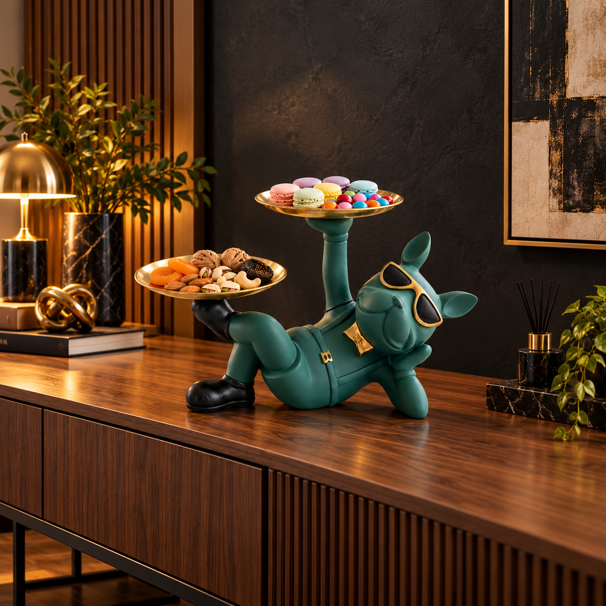 Luxury Bulldog Double-Tier Serving Tray Sculpture –