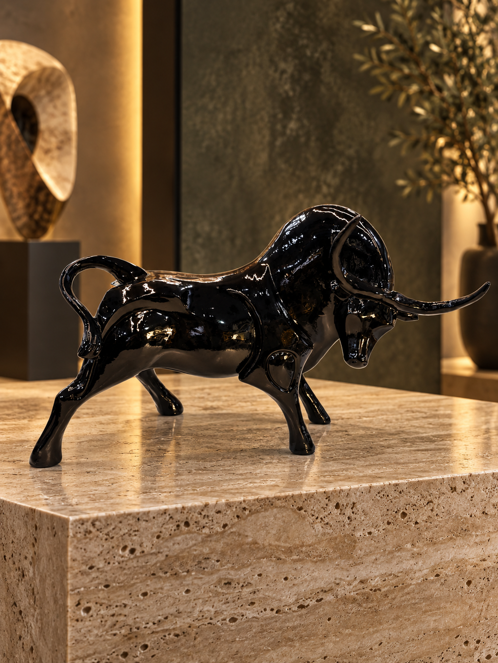 Midnight Taurus Sculpture – Black Statement Bull Decor