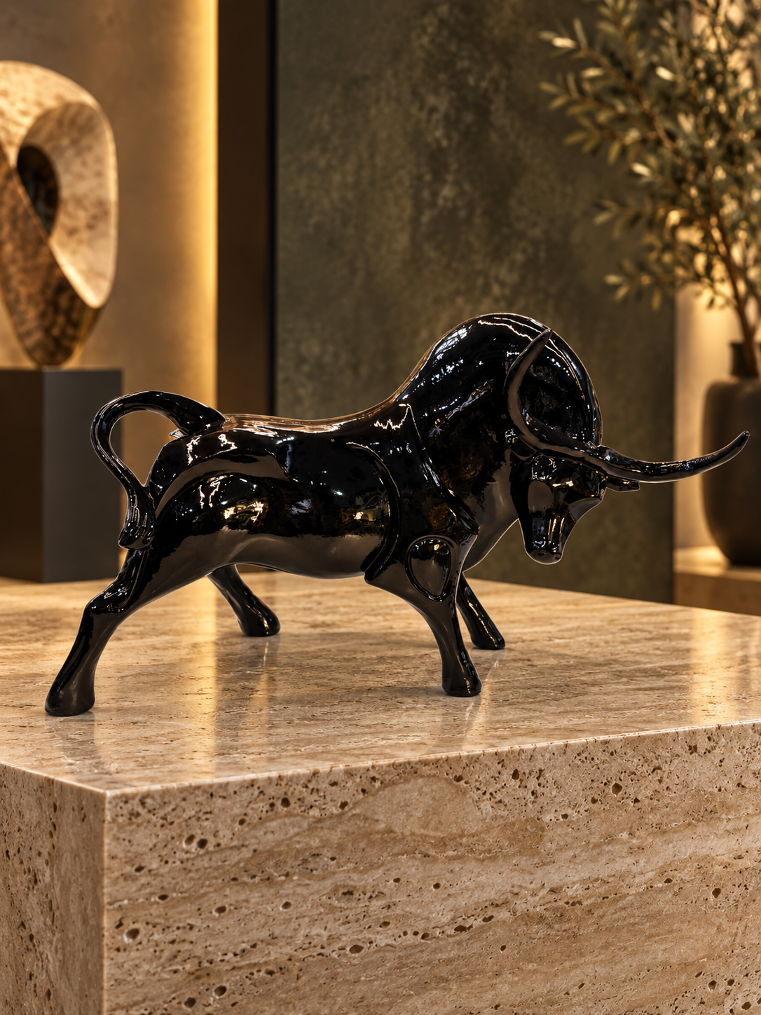 Midnight Taurus Sculpture – Black Statement Bull Decor