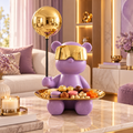 Luxury Teddy Serving Tray Sculpture with Gold Orb – Lilac & Gold
