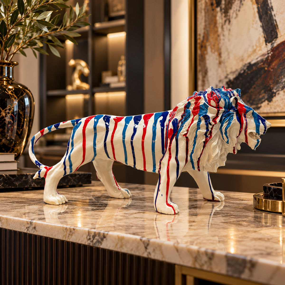 Majestic Striped Lion Sculpture – 20" Luxury Statement Decor