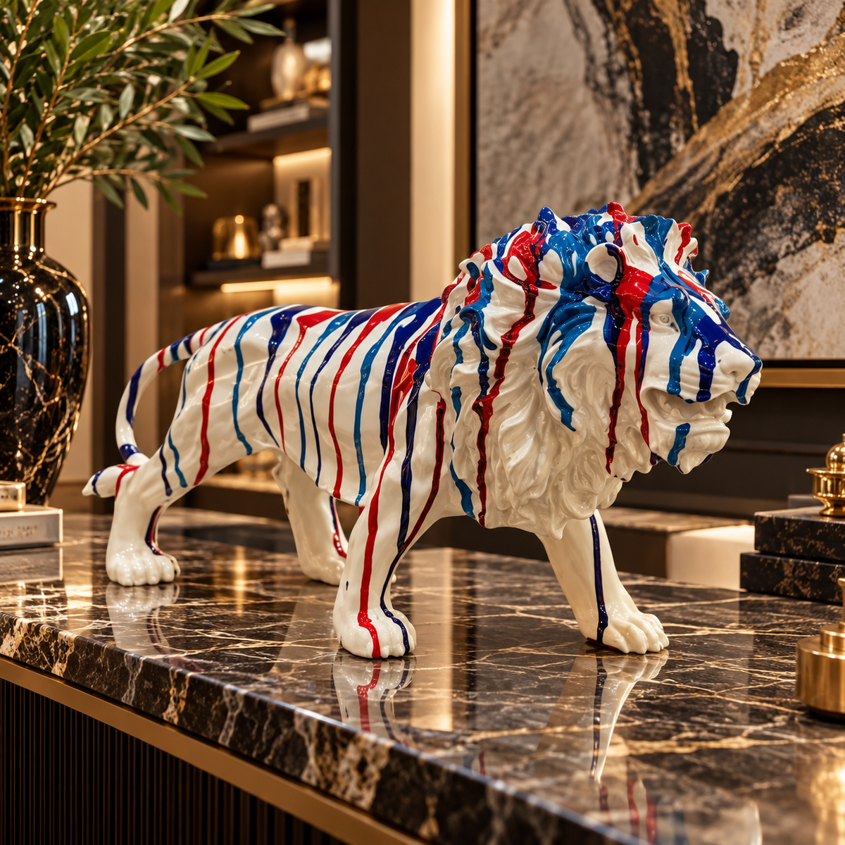 Majestic Striped Lion Sculpture – 20" Luxury Statement Decor