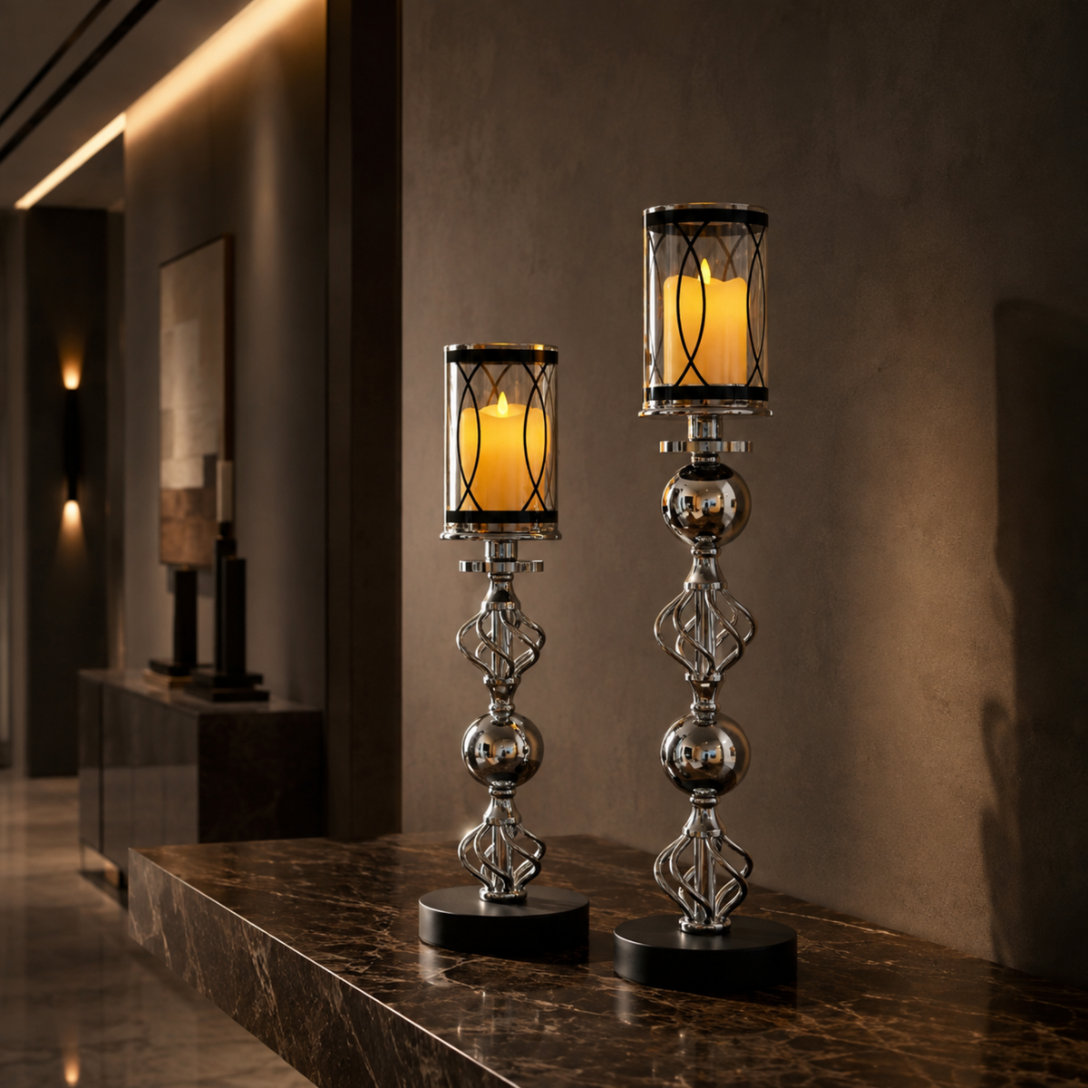Regency Silver Crystal Candle Stands — Pair