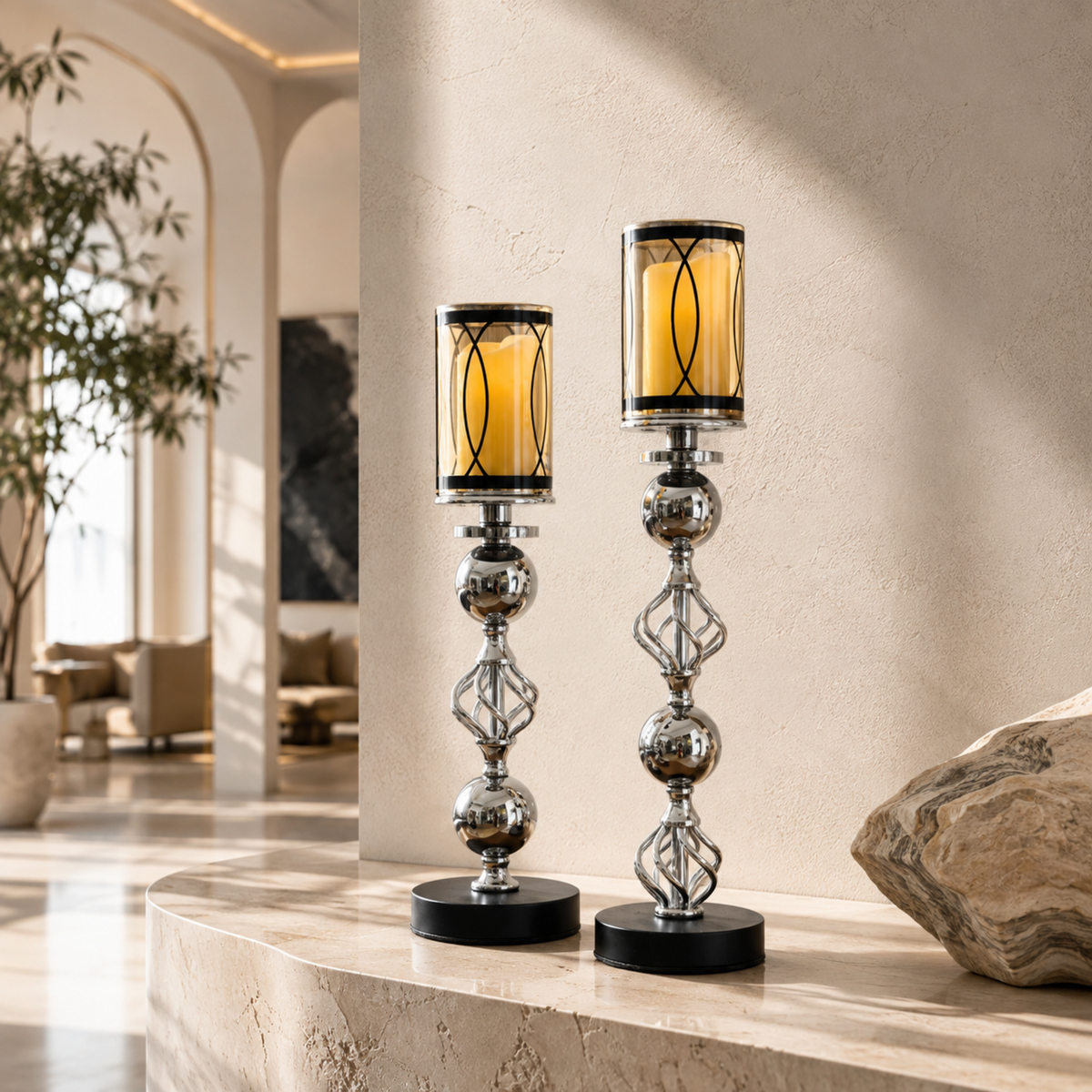 Regency Silver Crystal Candle Stands — Pair