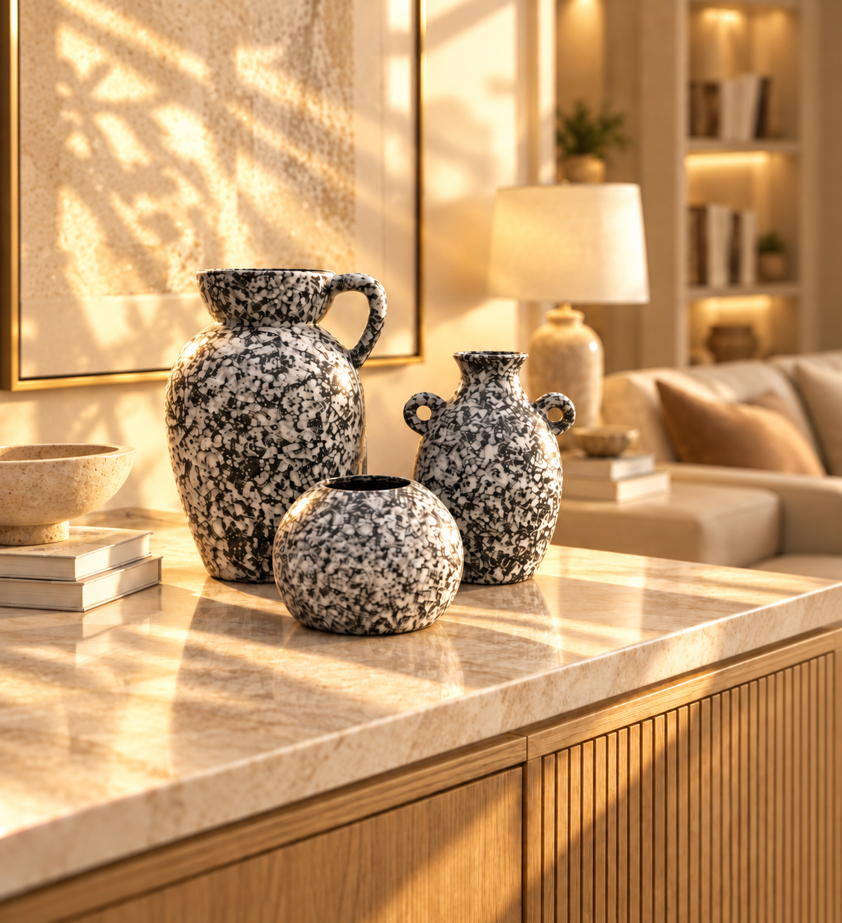 Monochrome Speckled Ceramic Vase Trio