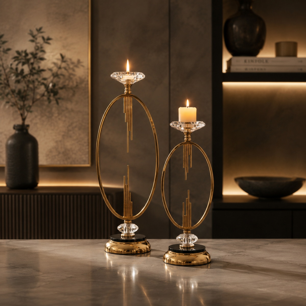 Aurelia Brass-Finish Candle Stands – Pair