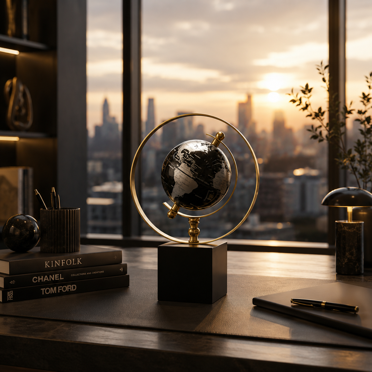 Black Orbit Globe Table Decor