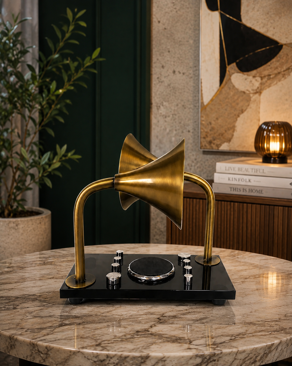 Modern Crystal Gramophone Sculpture