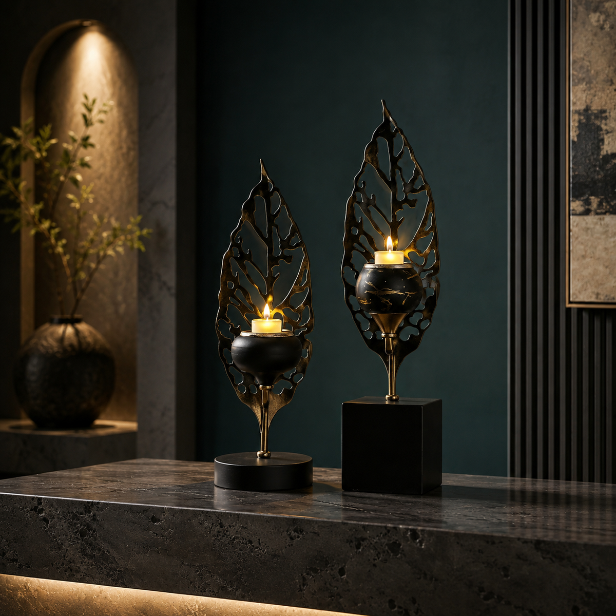 Botanical Silhouette Candle Holders — Pair