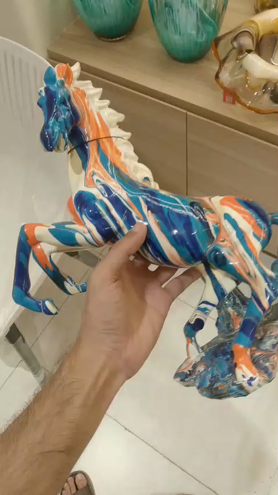 Artistic Galloping Horse Decorative Sculpture – Multicolor Gloss Finish